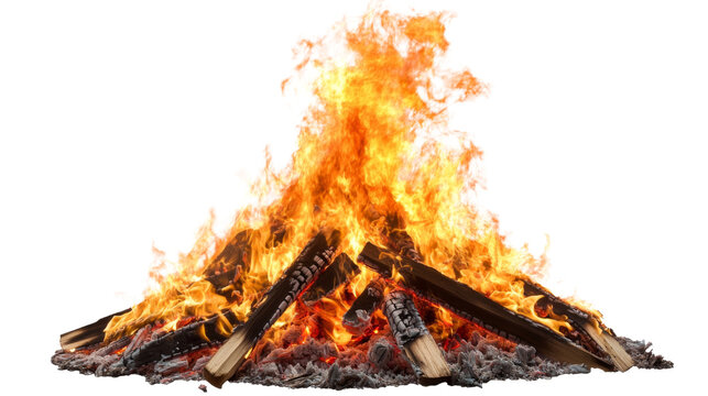 Bonfire burning with bright hot flames on transparent background - Powered by Adobe