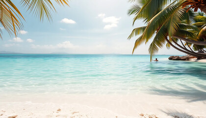 Peaceful Beach with Turquoise Water and Palm Trees