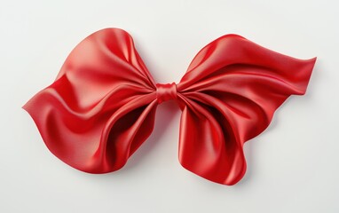 silky red satin ribbon with a perfectly tied bow, flowing elegantly, isolated on a bright white background. Valentines Day and 8 March theme
