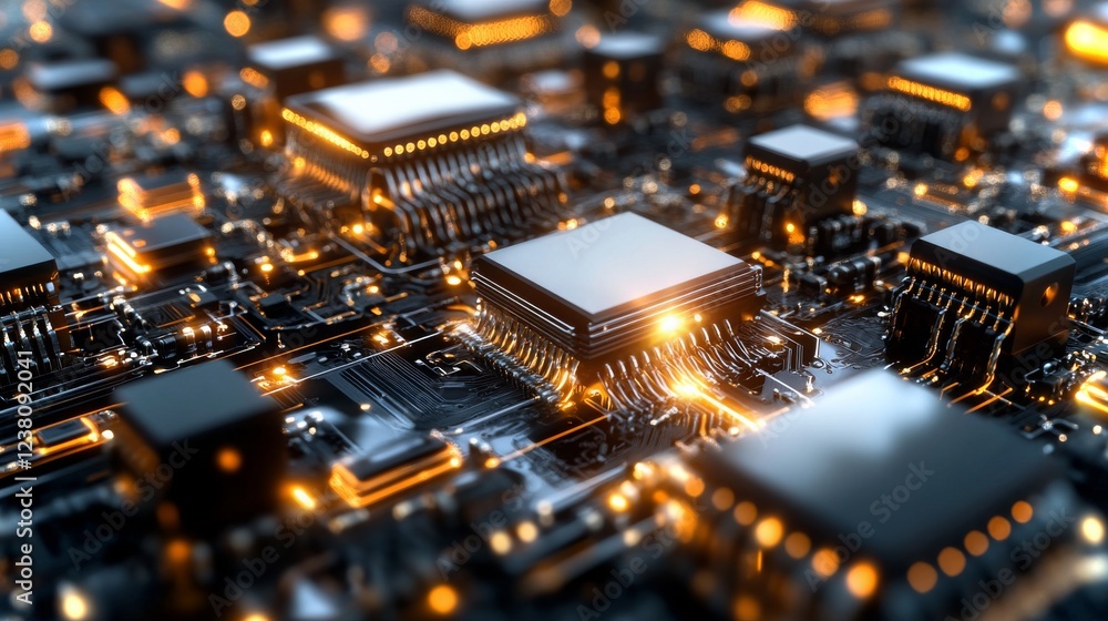 Poster advanced circuitry with glowing components in 4k resolution showcasing intricate details