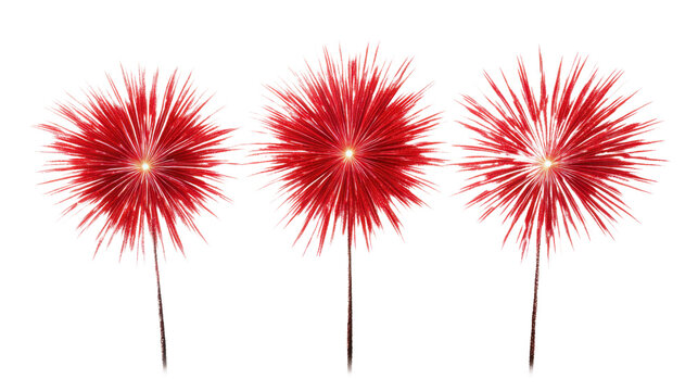 Red fireworks exploding with transparent background on a checkered backdrop