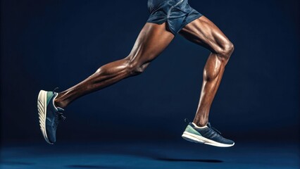 Athletic runner showcasing powerful leg muscles in motion