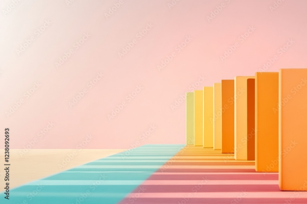 Poster vibrant gradient display ascending orange bars on pastel background modern business success visualiz