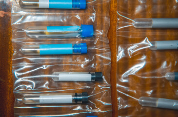 test tubes, chemical vials in an old abandoned manufacturing plant
