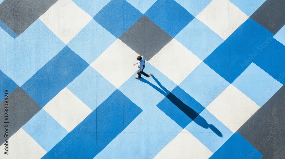Poster geometric urban walkway modern aerial view with blue and gray patterns - innovative city planning vi