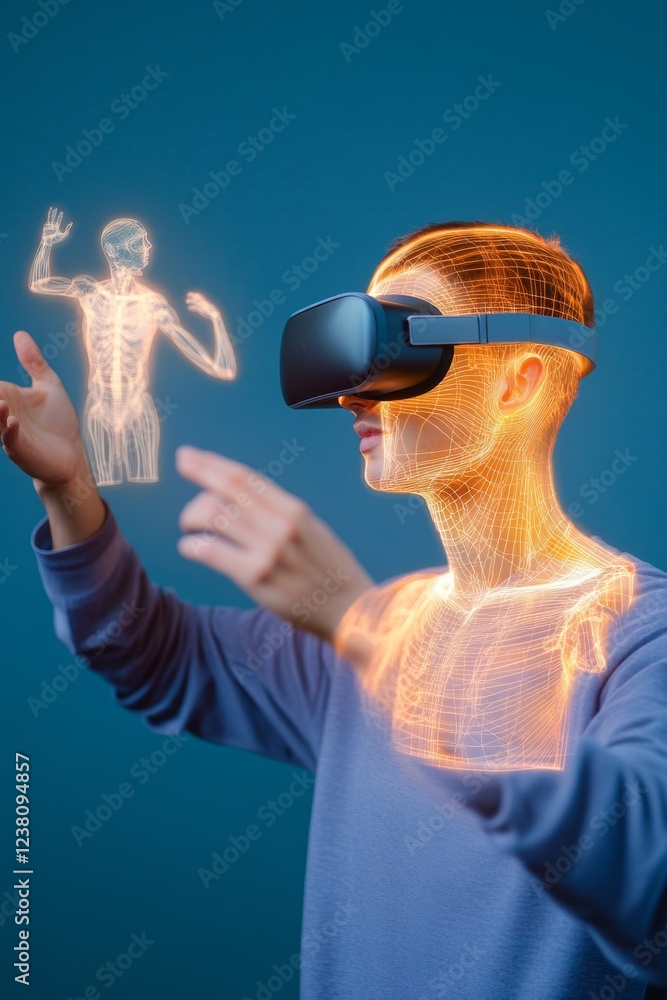 Poster immersive vr collaboration diverse professionals in high-tech studio with holographic models - enhan
