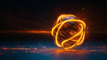 A globe spinning with streaks of light, symbolizing dynamic globalization, Realistic Photo Professional photography, Warm, soft directional lighting with diffused shadows,