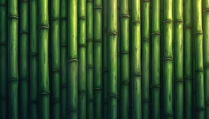 Close up of bamboo fence. Vertical green bamboo stalks create natural pattern. Texture of bamboo visible. Eco design suitable for backgrounds, banners wallpapers. Natural bamboo fence, ideal for