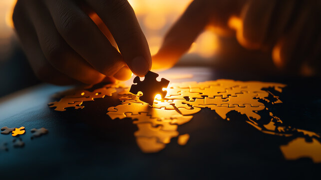 A globe with puzzle pieces missing, depicting incomplete globalization, Realistic Photo Professional photography, Warm, soft directional lighting with diffused shadows,