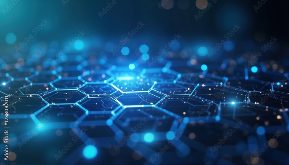 Poster abstract tech background with blue hexagonal pattern. futuristic geometric design. network connectiv