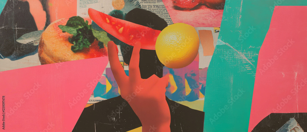 Aufkleber Exploration of Color and Form in Minimalistic Mixed Media Collage