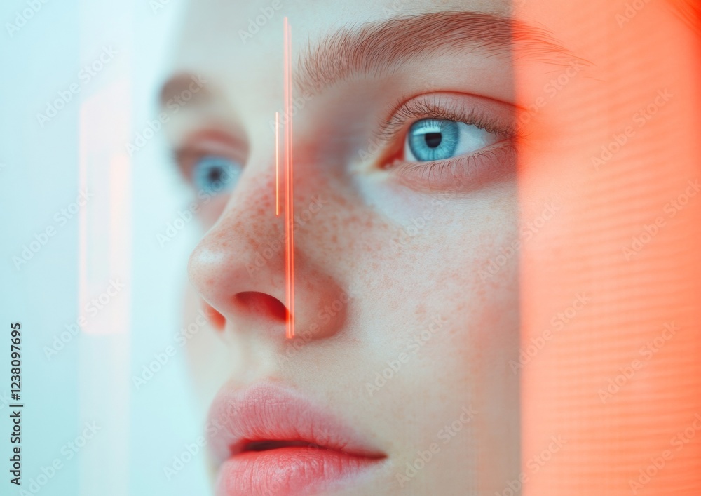 Aufkleber futuristic digital portraiture ethereal fusion of tech layers and human emotion for innovative visua
