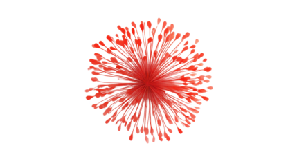 Red particles exploding from center on transparent background