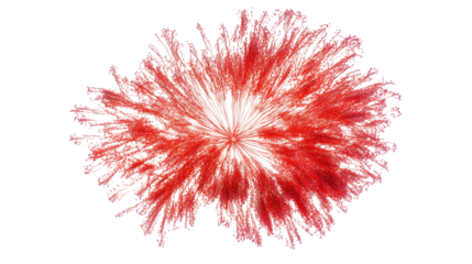 Red particles exploding from center on transparent background