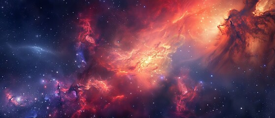 Majestic cosmic swirl of vivid nebula clouds, vibrant stardust, and starry night sky in a vast celestial realm