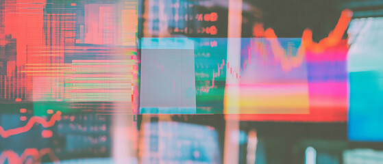 Mixed media collage showcasing vibrant business metrics with an empty office center