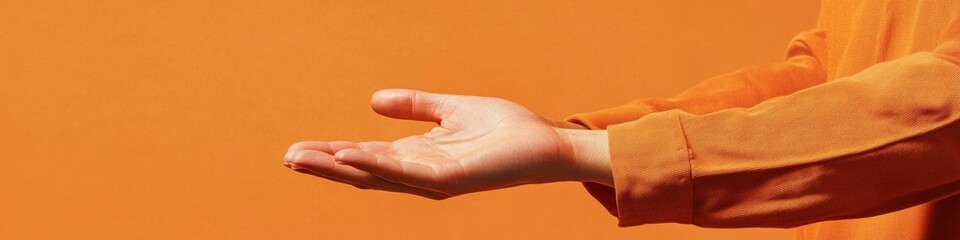 Vibrant Minimalism in Healthcare Unadorned Hands on Textured Orange Background - Cutting-Edge Wellness Communication and Healthcare Branding