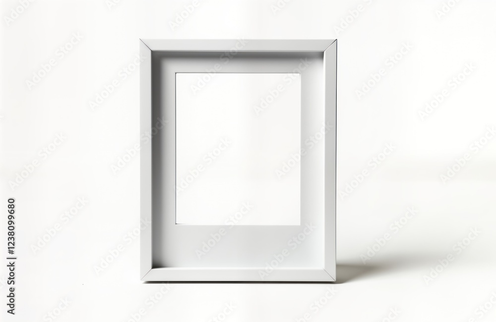 Aufkleber empty white instant photo frame stands on white background. simple design. slight shadow on white su