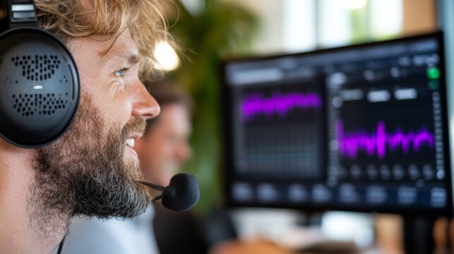 Dynamic Co-Working Podcast Scene Diverse Team with Modern Audio Setup in Bright Studio - Enhancing Digital Content and Inclusive Media Collaboration