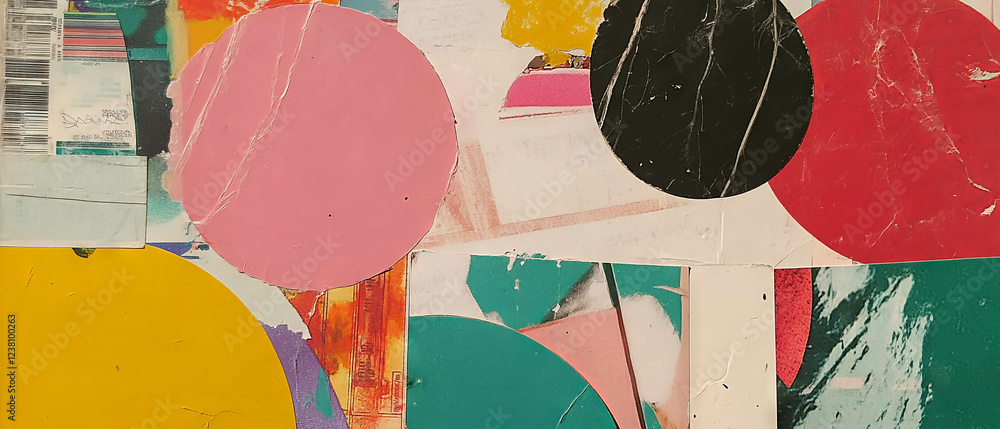 Poster Minimalistic mixed media collage featuring colorful textures and seed patterns