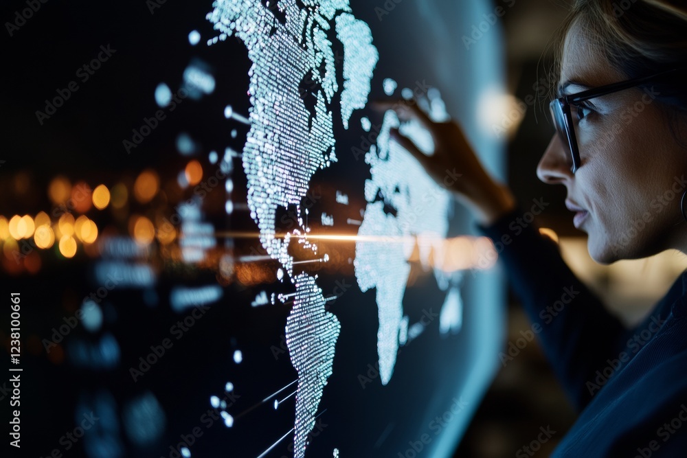 Aufkleber smart logistics hub tech-driven global meeting space - interactive digital maps and strategic trade 