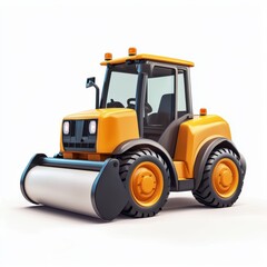 Small vibrating road roller for compacting gravel, placed on a bright white background
