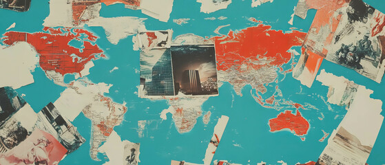 Naklejka premium Exploring global trade routes through mixed media collage art