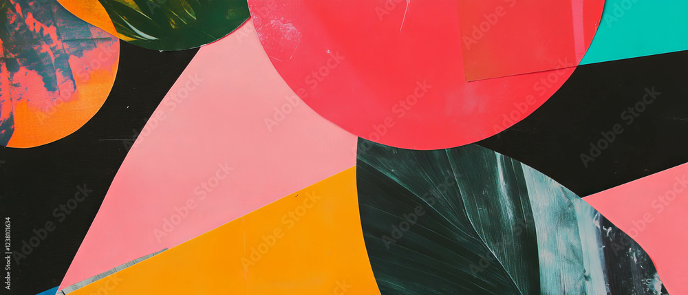 Poster Constructivist collage featuring geometric shapes and textured paper background