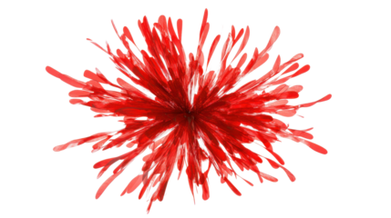 Red particles exploding creating a splash on transparent background