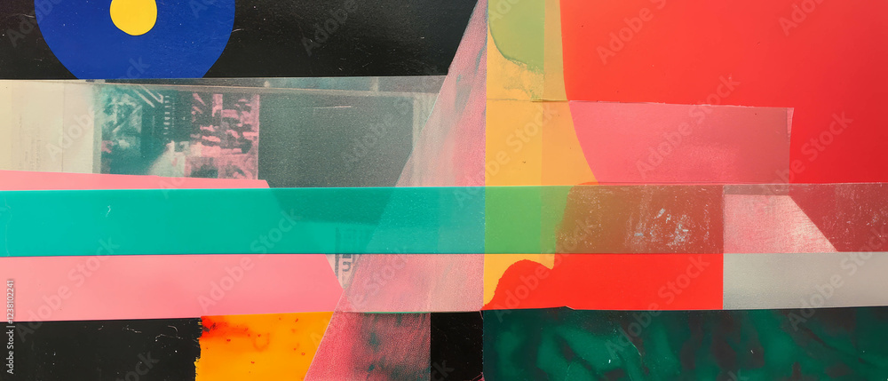 Poster Minimalistic abstract collage featuring intersecting lines and translucent textures