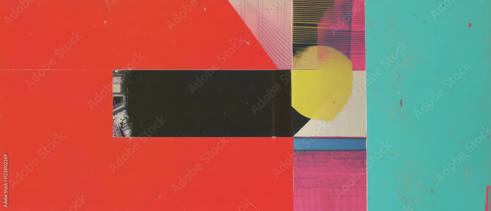 Poster Minimalistic scrapbook collage showcasing intersecting lines with vibrant textures and colors