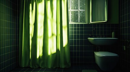 Green Bathroom Interior with Sunlight