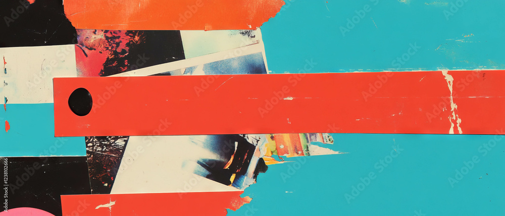 Poster dynamic minimalistic scrapbook collage featuring diverse textures and shapes