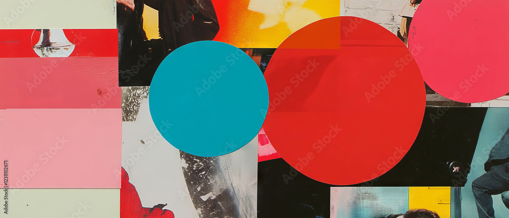 Poster dynamic minimalistic scrapbook collage with vibrant cutouts and textures