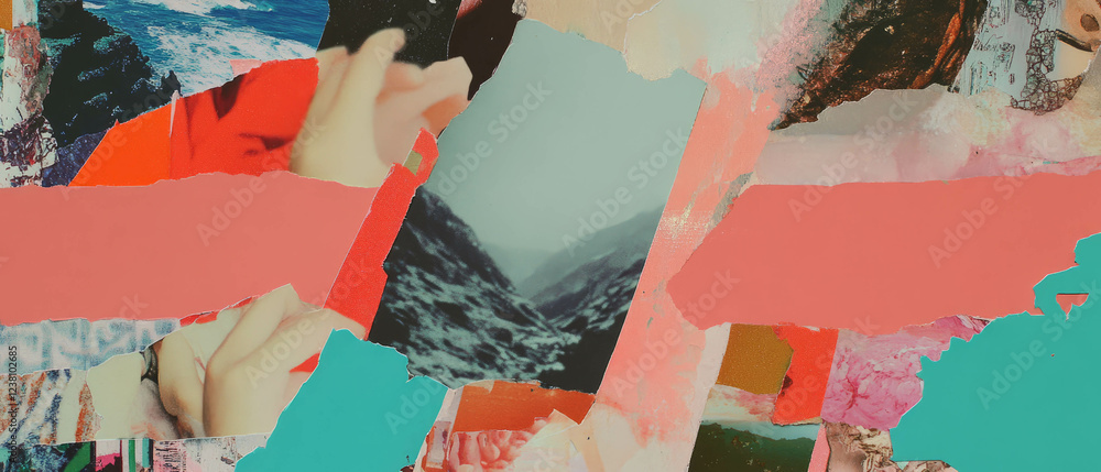 Aufkleber exploring creativity through mixed media scrapbook collage filled with colorful textures and shapes