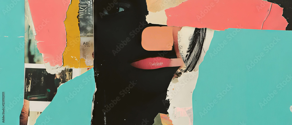 Poster minimalistic scrapbook collage featuring contrasting textures and colors for artistic expression