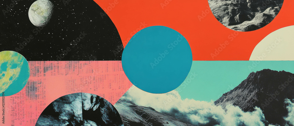 Poster Minimalistic scrapbook collage with abstract forms and textures from magazines
