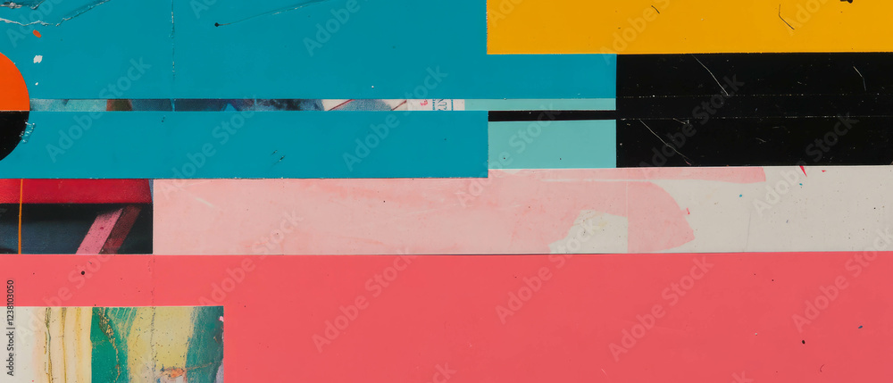 Poster minimalist scrapbook collage showcasing various textures and colors in a grid layout