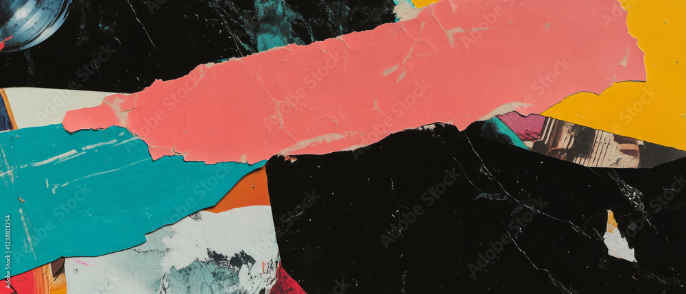 Poster Creative display of a minimalistic scrapbook collage with assorted textures and colors