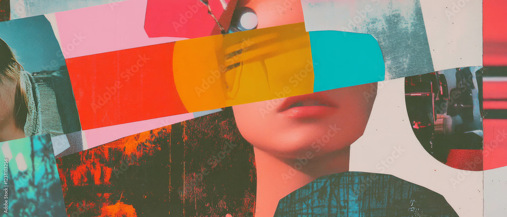 Poster minimalistic scrapbook collage with mixed media and vibrant textures for artistic expression