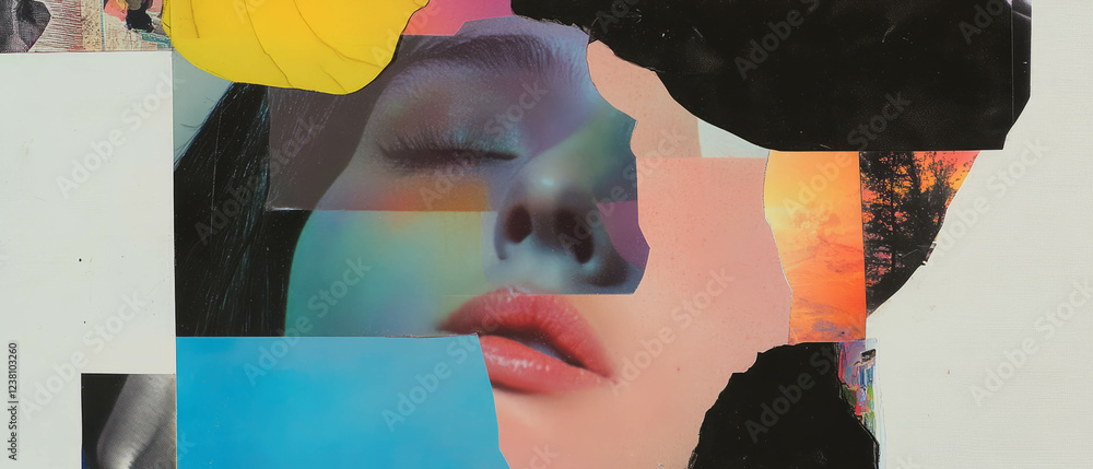 Poster minimalistic scrapbook collage combining textures and colors for artistic expression
