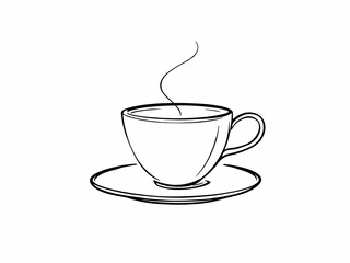 Minimalist Line Art of a Steaming Coffee Cup