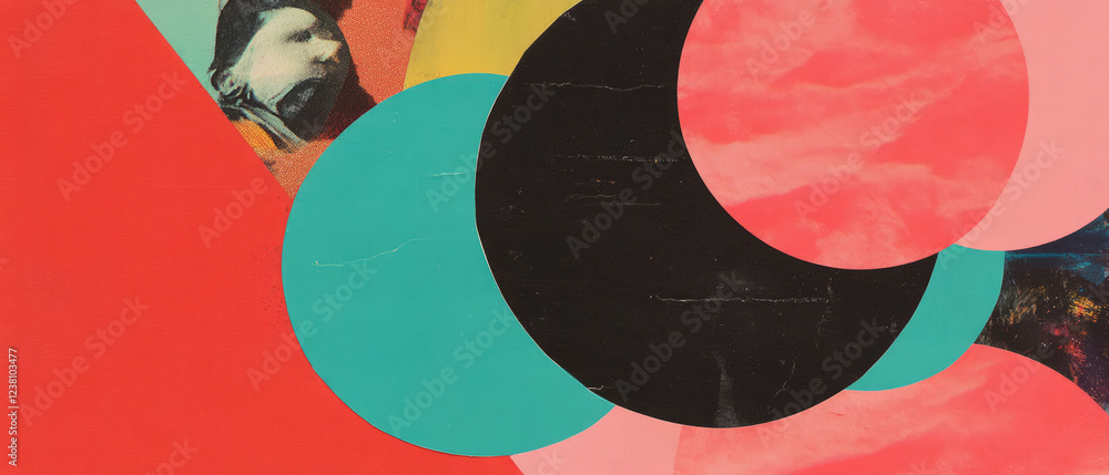 Aufkleber minimalistic geometric collage with vibrant textures and overlapping circles