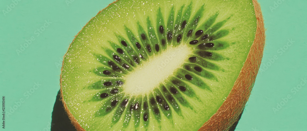Poster minimalistic scrapbook-style artwork showcasing a delicate slice of kiwi on a clean backdrop