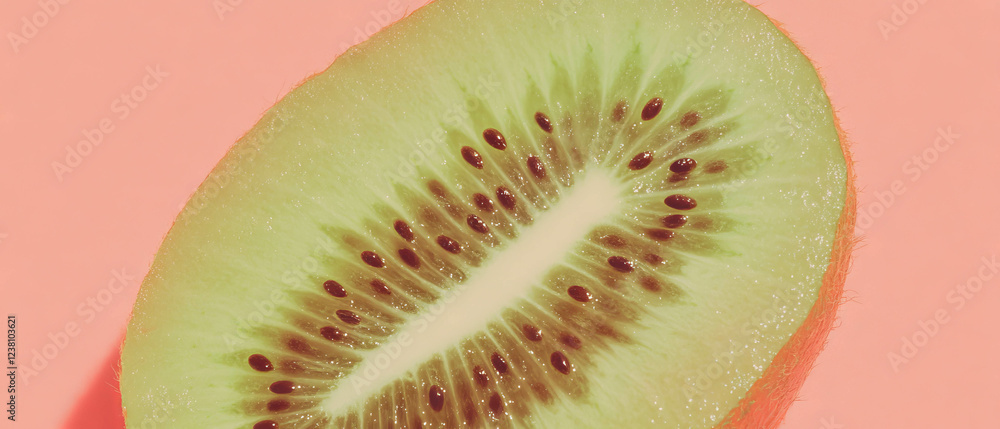 Poster Minimalistic scrapbook design featuring a kiwi slice with delicate textures and outlines