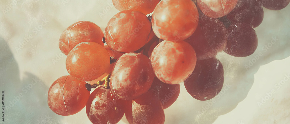 Poster minimalistic scrapbook-inspired composition showcasing grapes with delicate textures