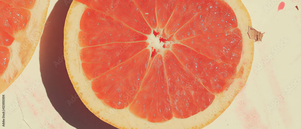 Aufkleber minimalistic grapefruit slice with delicate textures and ink splatter detail in mixed media art