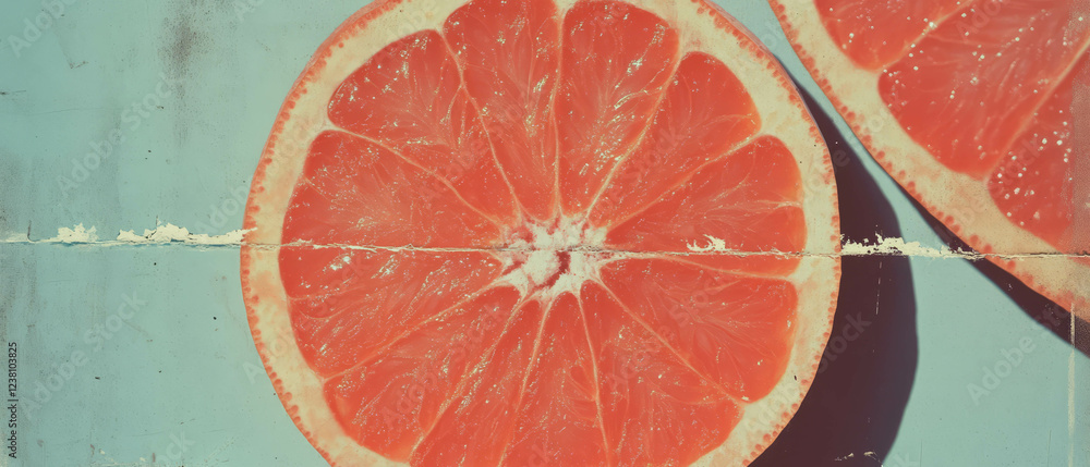 Poster minimalistic scrapbook artwork featuring vibrant grapefruit on textured background