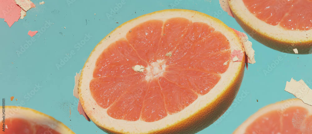 Aufkleber Crafted composition with grapefruit slice and ink splatter on textured background