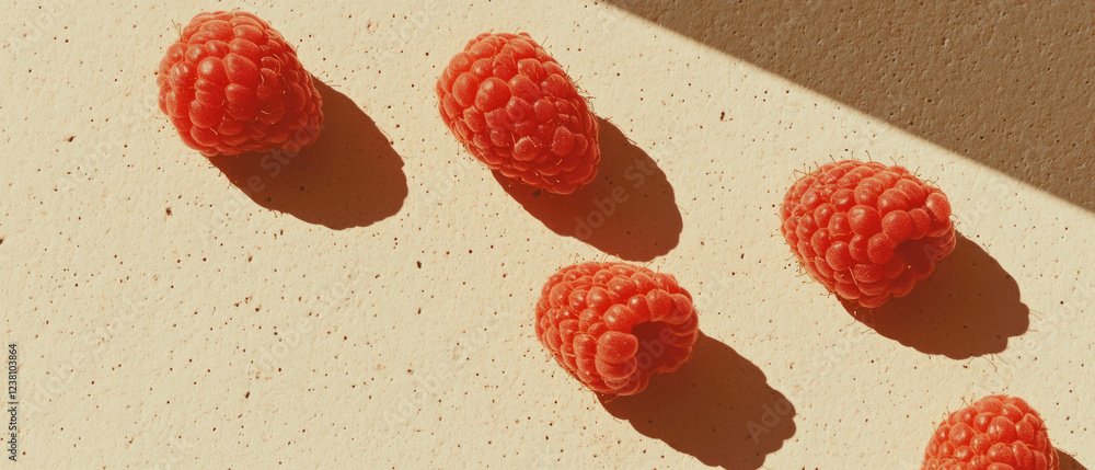 Poster raspberries arranged in a minimal scrapbook style on a clean neutral background